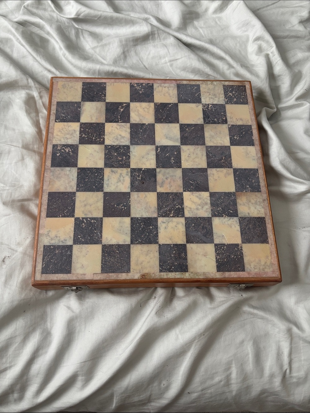 World Market travel box marble top chess set NWT